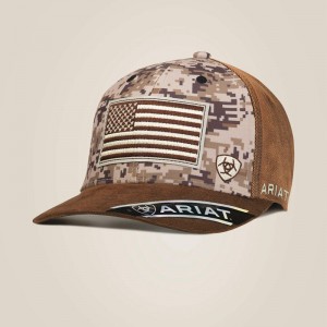 Brown Ariat Patriot Snapback Cap | 84QNPEHVZ