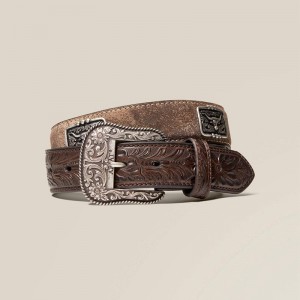 Brown Ariat Steer Head Concho Belt | 76KQXHBOA