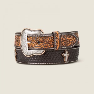 Brown Ariat Tooled Cross Belt | 45BDOWTXF