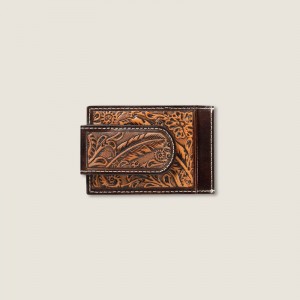 Brown Ariat Tooled Feather Money Clip | 89IOQFUVC