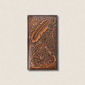 Brown Ariat Tooled Feather Rodeo Wallet | 28IPLNSZK