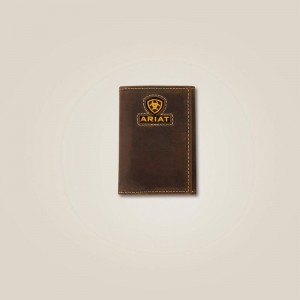 Brown Ariat Yellow Logo Trifold Wallet | 25RDBPMUC