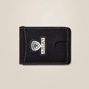 Brown Rowdy Ariat Bifold Slim Wallet Staked Logo | 17SVJEUCX