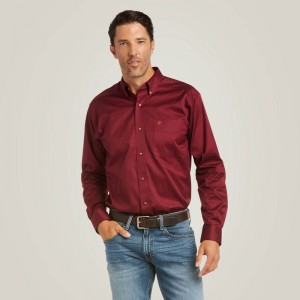 Burgundy Ariat Solid Twill Fitted Shirt | 29GXSPUMH