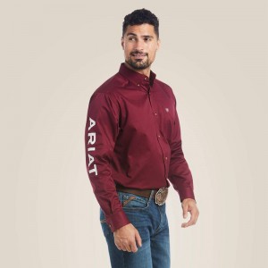 Burgundy Ariat Team Logo Twill Classic Fit Shirt | 75ZBGHSAM