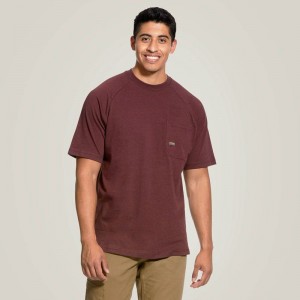 Burgundy Heather Ariat Rebar Cotton Strong T-Shirt | 32SUHXMBG