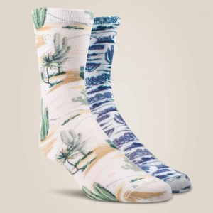 Cactus/Western Toile Ariat Arid Landscape Crew Sock 2 Pair Multi Color Pack | 53AFBPJHI