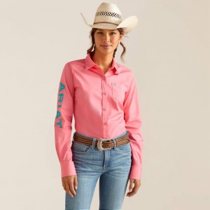 Camellia Rose Ariat Team Kirby Stretch Shirt | 51MCPFZXK