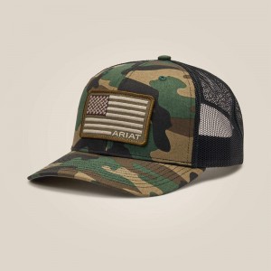 Camo Ariat Flag Patch Cap | 61MRVIJZC