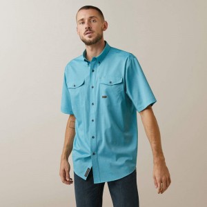 Caribbean Sea Heather Ariat Rebar Made Tough Venttek Durastretch Work Shirt | 73ACZYWIG