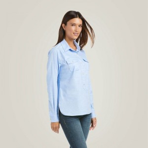 Chambray Blue Ariat Loyola Popover Shirt | 21DGIRXFU