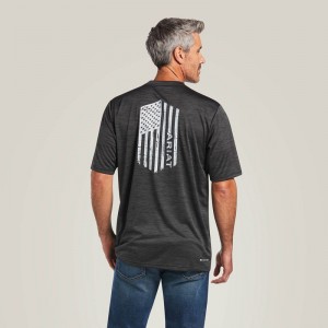 Charcoal Ariat Charger Vertical Flag Tee | 64YZDLQVG