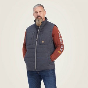 Charcoal Heather Ariat Rebar Valiant Stretch Canvas Water Resistant Insulated Vest | 91MOUDVNH