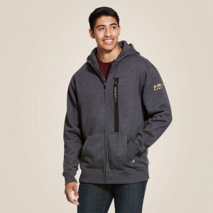 Charcoal Heather Ariat Rebar Workman Full Zip Hoodie | 92LEFAZIU