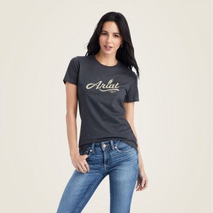 Charcoal Heather Ariat Wheat Script Tee | 80IVJAFMH