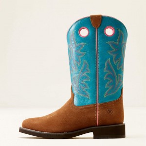 Chestnut Suede/Basin Blue Ariat Elko Western Boot | 16JQKBCLA