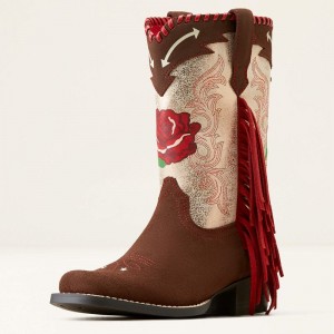 Chocolate Suede/Range Riding Ruby Ariat Bk Futurity Fringe Rodeo Quincy Western Boot | 98XCMTOBU