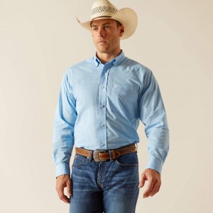 Coast Azure Blue Ariat Solid Slub Classic Fit Shirt | 81FIOGJEV