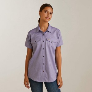 Corsican Blue Heather Ariat Rebar Made Tough Venttek Durastretch Work Shirt | 51KGPCOQA