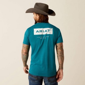 Cyan Black Heather Ariat Stacks T-Shirt | 87LZFQJSR