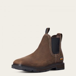 Dark Brown Ariat Groundbreaker Chelsea Wide Square Toe Waterproof Steel Toe Work Boot | 09SOAPKTV