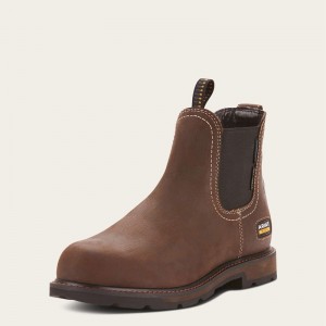 Dark Brown Ariat Groundbreaker Chelsea Waterproof Steel Toe Work Boot | 26ZORYLSH