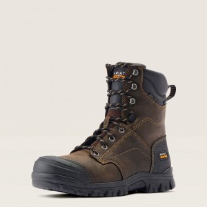 Dark Brown Ariat Treadfast 8" Waterproof Steel Toe Work Boot | 35UAYQHLD