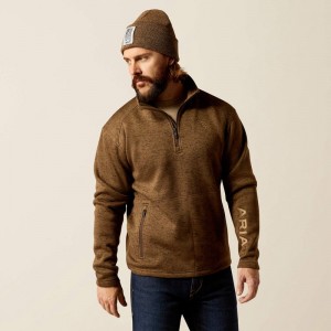 Dark Brown Heather Ariat Caldwell Logo 1/4 Zip Sweater | 16AGQUWVM