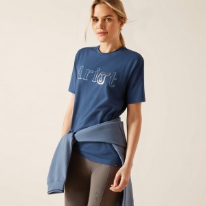 Dark Denim Ariat Bf T-Shirt | 10XZACJFU