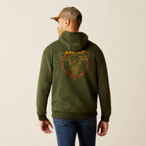 Dark Green Ariat Barbwire Skull Hoodie | 28DKIXOPQ