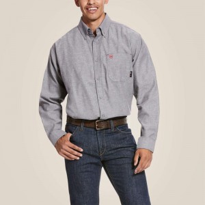 Dark Navy Twill Ariat Fr Solid Twill Durastretch Work Shirt | 09CTMGPRH