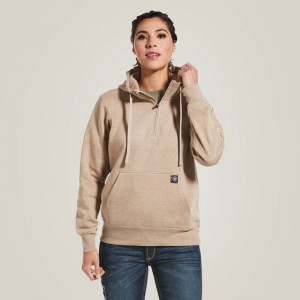 Dark Oatmeal Heather Ariat Rebar Skill Set 1/2 Zip Hoodie | 38KCHAYSN