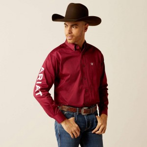 Dark Red/White Ariat Team Logo Twill Classic Fit Shirt | 56BDUAJMP