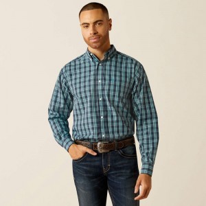 Dark Teal Ariat Wrinkle Free Gibson Classic Fit Shirt | 73RWBNFLD