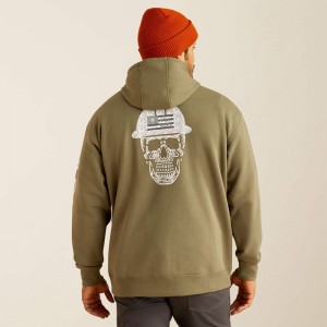 Deep Lichen Ariat Rebar Roughneck Pullover Hoodie | 51ZJTYIFU