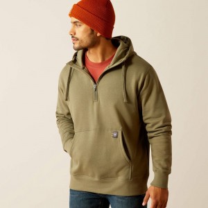 Deep Lichen Ariat Rebar Workman 1/4 Zip Hoodie | 35WNARJGL