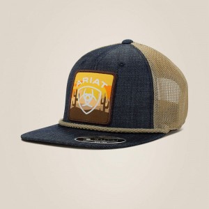 Denim Ariat Large Logo Patch Desert Cap | 60ZHLTCYA