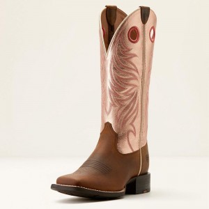 Distressed Brown/Golden Pink Ariat Round Up Ryder Western Boot | 91VHRLZQA