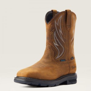 Distressed Brown Ariat Sierra Shock Shield Waterproof Steel Toe Work Boot | 48HFOJAYU