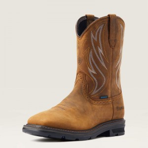 Distressed Brown Ariat Sierra Shock Shield Waterproof Work Boot | 74AWPDNUX