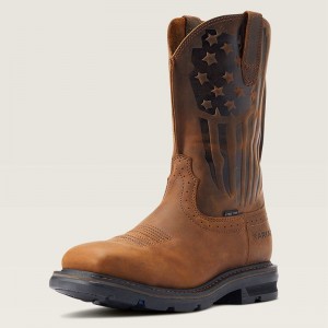 Distressed Brown Ariat Sierra Shock Shield Patriot Steel Toe Work Boot | 18VYBZXQI