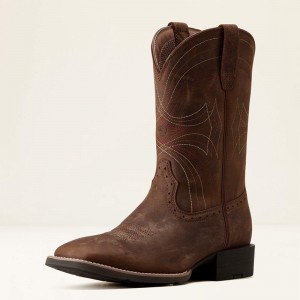 Distressed Brown Ariat Sport Wide Square Toe Cowboy Boot | 90GCFBUDL