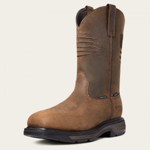 Distressed Brown Ariat Workhog Xt Patriot Waterproof Carbon Toe Work Boot | 90CDSJXNW