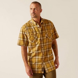 Dried Tobacco Plaid Ariat Rebar Made Tough Durastretch Work Shirt | 70IVECUFN