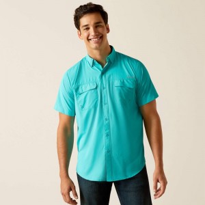 Drift Turquoise Ariat Venttek Outbound Fitted Shirt | 23FAZMLIH