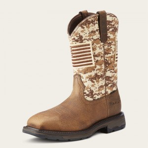 Earth/ Sand Camo Ariat Workhog Patriot Steel Toe Work Boot | 41RMEUIAN