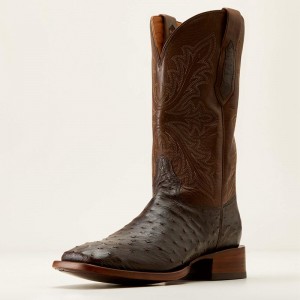 Espresso Full Quill Ostrich Ariat Bench Made Bassett Western Boot | 84ZCNTVJY