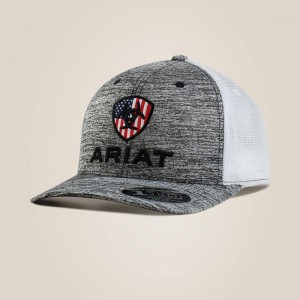 Gray/Flag Ariat Simple Logo Mesh Cap | 62MOXLTPS