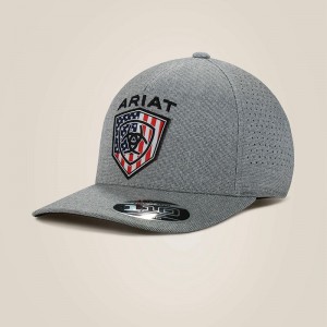 Gray Ariat Usa Flag Shield Logo Cap | 36EJYODGS