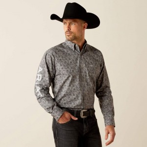 Grey/Light Grey Ariat Team Kendall Classic Fit Shirt | 63LSEHWJT